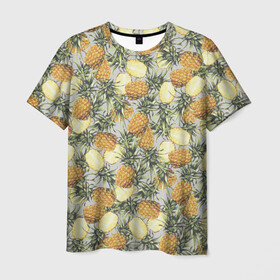 Мужская футболка 3D с принтом ананасы в Курске, 100% полиэфир | прямой крой, круглый вырез горловины, длина до линии бедер | ананас | бесшовный | в разрезе | много ананасов | половинка ананаса | сочный