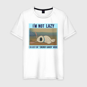 Мужская футболка хлопок с принтом I`m not Lazy в Курске, 100% хлопок | прямой крой, круглый вырез горловины, длина до линии бедер, слегка спущенное плечо. | disney | dog | lazy | mulan | vdkarsvet | дисней | лень | мем | мемы | мулан | собака из мулан