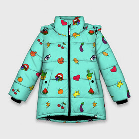Зимняя куртка для девочек 3D с принтом Смайлики - Эмодзи в Курске, ткань верха — 100% полиэстер; подклад — 100% полиэстер, утеплитель — 100% полиэстер. | длина ниже бедра, удлиненная спинка, воротник стойка и отстегивающийся капюшон. Есть боковые карманы с листочкой на кнопках, утяжки по низу изделия и внутренний карман на молнии. 

Предусмотрены светоотражающий принт на спинке, радужный светоотражающий элемент на пуллере молнии и на резинке для утяжки. | веселые иллюстрации | знаки | позитив | прикольные принты | смайлики | смайлы | эмоджи