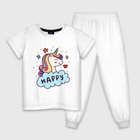 Детская пижама хлопок с принтом Счастливый единорог в Курске, 100% хлопок |  брюки и футболка прямого кроя, без карманов, на брюках мягкая резинка на поясе и по низу штанин
 | Тематика изображения на принте: cute | funny | pony | rainbow | unicorn | единорог | единорожка | милый | пони | радуга | счастливый