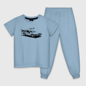 Детская пижама хлопок с принтом DeLorean в Курске, 100% хлопок |  брюки и футболка прямого кроя, без карманов, на брюках мягкая резинка на поясе и по низу штанин
 | автомобиль | делориан | машина | парковка | черно белый