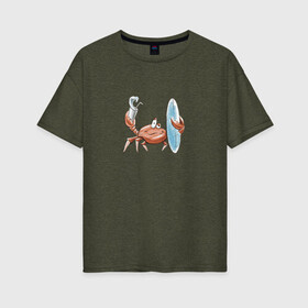 Женская футболка хлопок Oversize с принтом Краб-серфер на отдыхе в Курске, 100% хлопок | свободный крой, круглый ворот, спущенный рукав, длина до линии бедер
 | краб | лето | море | морские жители | отдых | отпуск | серфинг