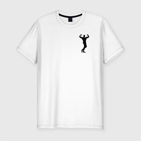 Мужская футболка хлопок Slim с принтом Спорт в Курске, 92% хлопок, 8% лайкра | приталенный силуэт, круглый вырез ворота, длина до линии бедра, короткий рукав | гири | мышцы | силуэт | спортсмен | тяжесть
