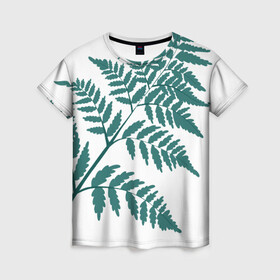 Женская футболка 3D с принтом Зелёный папоротник в Курске, 100% полиэфир ( синтетическое хлопкоподобное полотно) | прямой крой, круглый вырез горловины, длина до линии бедер | ветка | зеленый | листик | папоротник | природа | растение