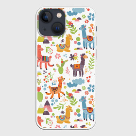 Чехол для iPhone 13 mini с принтом Ламы в Курске,  |  | animals | art | background | cacti | flowers | llamas | texture | арт | животные | кактусы | ламы | текстура | фон | цветочки | цветы