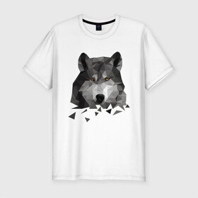 Мужская футболка хлопок Slim с принтом Полигональный Волк в Курске, 92% хлопок, 8% лайкра | приталенный силуэт, круглый вырез ворота, длина до линии бедра, короткий рукав | волк | дикий | животные | зверь | одинокий | полигональный