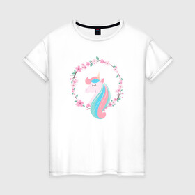 Женская футболка хлопок с принтом Единорог в Курске, 100% хлопок | прямой крой, круглый вырез горловины, длина до линии бедер, слегка спущенное плечо | unikorn | единорог | единорожка | конь | радуга | рог | цветной