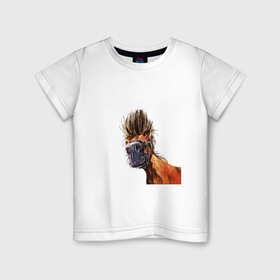 Детская футболка хлопок с принтом Лошадь  в Курске, 100% хлопок | круглый вырез горловины, полуприлегающий силуэт, длина до линии бедер | Тематика изображения на принте: animal | animalistic | art | character | drawing | illustration | print | арт | животные | лошадь | принт