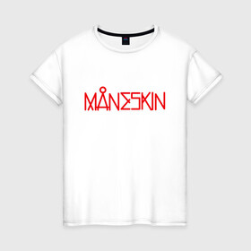 Женская футболка хлопок с принтом Maneskin, Новый логотип в Курске, 100% хлопок | прямой крой, круглый вырез горловины, длина до линии бедер, слегка спущенное плечо | eurovision | maneskin | евровидение | логотип | манескин | новый логотип | рок