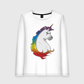 Женский лонгслив хлопок с принтом  Единорог в Курске, 100% хлопок |  | angry unicorn | harsh unicorn | rainbow unicorn | unicorn | единорог | злой единорог | радужный единорог | суровый единорог