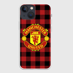 Чехол для iPhone 13 mini с принтом Манчестер Юнайтед фон в клетку в Курске,  |  | football | manchester | manchester united | soccer | united | лига чемпионов | манчестер | манчестер юнайтед | ретро | рубашка | фон в клетку | фон клетка | форма | формы | футбол | юнайтед