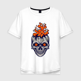 Мужская футболка хлопок Oversize с принтом Череп огонь в Курске, 100% хлопок | свободный крой, круглый ворот, “спинка” длиннее передней части | fire | skull | в огне | огонь | хипстер | череп | черепушка