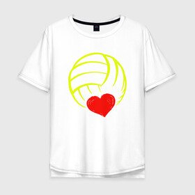 Мужская футболка хлопок Oversize с принтом Volleyball Heart в Курске, 100% хлопок | свободный крой, круглый ворот, “спинка” длиннее передней части | ball | beach | game | heart | love | sport | volley | volleyball | волейбол | волейболист | волейболистка | гол | игра | игрок | мяч | площадка | пляж | пляжный | победа | сердце | сетка | спорт | тренер | чемпион