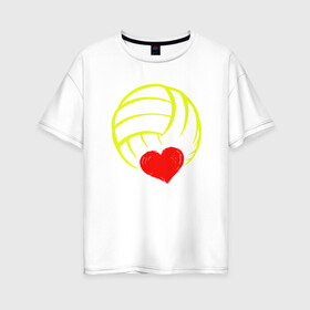 Женская футболка хлопок Oversize с принтом Volleyball Heart в Курске, 100% хлопок | свободный крой, круглый ворот, спущенный рукав, длина до линии бедер
 | ball | beach | game | heart | love | sport | volley | volleyball | волейбол | волейболист | волейболистка | гол | игра | игрок | мяч | площадка | пляж | пляжный | победа | сердце | сетка | спорт | тренер | чемпион