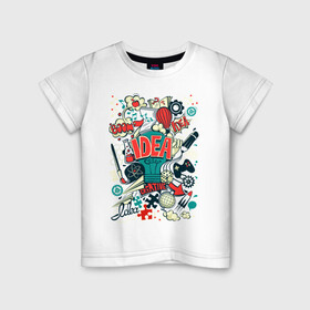 Детская футболка хлопок с принтом КРЕАТИВНЫЕ ИДЕИ в Курске, 100% хлопок | круглый вырез горловины, полуприлегающий силуэт, длина до линии бедер | creative | game | idea | igagine | work | воображение | игры | идея | креатив | работа | решение | творчество | ум