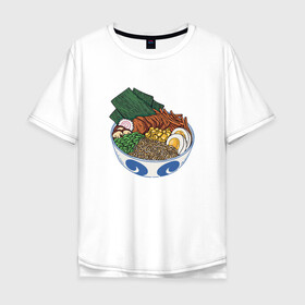 Мужская футболка хлопок Oversize с принтом Миска с раменом | Ramen Bowl в Курске, 100% хлопок | свободный крой, круглый ворот, “спинка” длиннее передней части | art | bowl | food | japan | japanese | kanji | noodle | noodles | ramen | soup | аниме про еду | аниме про рамен | арт | боул | кандзи | кафе из другого мира | лапша | лапша быстрого приготовления | лапшичка | миска | суп | тарелка