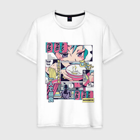 Мужская футболка хлопок с принтом Vaporwave Anime Ramen Shop в Курске, 100% хлопок | прямой крой, круглый вырез горловины, длина до линии бедер, слегка спущенное плечо. | Тематика изображения на принте: anime fan | art | japan | japanese | manga character | tokyo | анимация | анимешник | арт | кафе | комикс | комиксы | магазин | манга | отрисовка | паровая волна | пародия | персонаж аниме | прикол | рамен