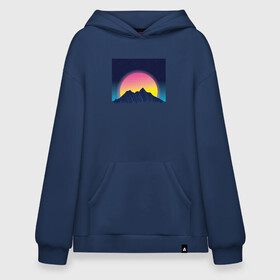 Худи SuperOversize хлопок с принтом Vaporwave Mountain Sunset в Курске, 70% хлопок, 30% полиэстер, мягкий начес внутри | карман-кенгуру, эластичная резинка на манжетах и по нижней кромке, двухслойный капюшон
 | chill | chilled cow | fashion | landscape | lo fi hip hop | lofi | music | retrowave | stars | synthpop | synthwave | zen | вапорвейв | горы | дзен | закат | звёзды | музыка | небо | ночное небо | паровая волна | пейзаж | ретровейв | синтвейв | синтпоп | 