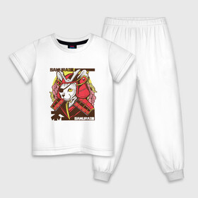 Детская пижама хлопок с принтом Японский кот самурай в Курске, 100% хлопок |  брюки и футболка прямого кроя, без карманов, на брюках мягкая резинка на поясе и по низу штанин
 | art | cat | cyberpunk samurai | ninja | oni | ronin | samurai | shogun | yakuza | арт | воин | воитель | киберпанк самурай | кошка | мерч | прикол | путь воина | путь война | ронин | сёгун | сепукку | токио | харакири | черный самурай