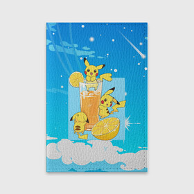 Обложка для паспорта матовая кожа с принтом Пикачу в лимонаде в Курске, натуральная матовая кожа | размер 19,3 х 13,7 см; прозрачные пластиковые крепления | anime | picachu | pikachu | аниме | милый | пика | пикачу | покебол | покемон
