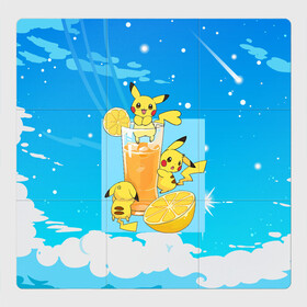 Магнитный плакат 3Х3 с принтом Пикачу в лимонаде в Курске, Полимерный материал с магнитным слоем | 9 деталей размером 9*9 см | anime | picachu | pikachu | аниме | милый | пика | пикачу | покебол | покемон
