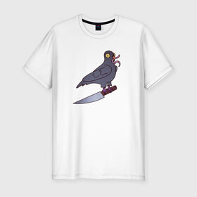 Мужская футболка хлопок Slim с принтом Опасный голубь в Курске, 92% хлопок, 8% лайкра | приталенный силуэт, круглый вырез ворота, длина до линии бедра, короткий рукав | голубь | крылья | нож | перья | полёт | птица | червяк