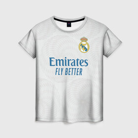 Женская футболка 3D с принтом Бензема Реал Мадрид 2021/2022 в Курске, 100% полиэфир ( синтетическое хлопкоподобное полотно) | прямой крой, круглый вырез горловины, длина до линии бедер | 2021 | 2022 | benzema | karim | madrid | real | бензема | испания | карим бензема | мадрид | новая | реал | реал мадрид | форма | футбол