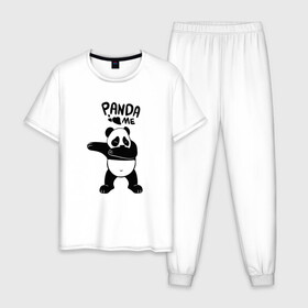 Мужская пижама хлопок с принтом Панда даббинг в Курске, 100% хлопок | брюки и футболка прямого кроя, без карманов, на брюках мягкая резинка на поясе и по низу штанин
 | Тематика изображения на принте: dabbing | panda | даб | даббинг | дэб | животное | медведи | медведь | панда | панды