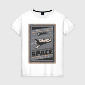Женская футболка хлопок с принтом Космическое приключение в Курске, 100% хлопок | прямой крой, круглый вырез горловины, длина до линии бедер, слегка спущенное плечо | ship | астероид | галактика | иллюстрация | космический корабль