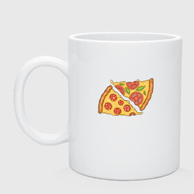 Кружка керамическая с принтом Два кусочка пиццы  в Курске, керамика | объем — 330 мл, диаметр — 80 мм. Принт наносится на бока кружки, можно сделать два разных изображения | chees | cheesy | fast food | fastfood | food | love | margarita | pepperoni | pizza | pizza lover | pizza margherita | slice | two pizza slices | базилик | колбаса | колбаска | люблю пиццу | любовь | маргарита | овощи | пепперони | помидоры | сыр | тянущи