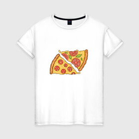 Женская футболка хлопок с принтом Два кусочка пиццы  в Курске, 100% хлопок | прямой крой, круглый вырез горловины, длина до линии бедер, слегка спущенное плечо | chees | cheesy | fast food | fastfood | food | love | margarita | pepperoni | pizza | pizza lover | pizza margherita | slice | two pizza slices | базилик | колбаса | колбаска | люблю пиццу | любовь | маргарита | овощи | пепперони | помидоры | сыр | тянущи