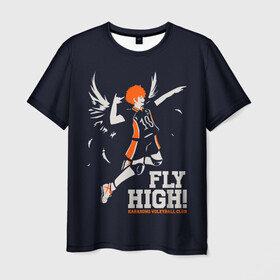 Мужская футболка 3D с принтом fly high! Шоё Хината Haikyuu!! в Курске, 100% полиэфир | прямой крой, круглый вырез горловины, длина до линии бедер | Тематика изображения на принте: 10 номер | anime | haikyu | haikyuu | hinata shoyo | karasuno | manga | аниме | волейбол | волейбольный клуб | иероглифы | карасуно | лети высоко | лого | манга | надпись | прыжок | старшая школа | хаику | хаикую