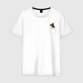 Мужская футболка хлопок с принтом PocketPuppy#3 в Курске, 100% хлопок | прямой крой, круглый вырез горловины, длина до линии бедер, слегка спущенное плечо. | cute | dog | puppy | карман | милый | мопс | собака | щенок