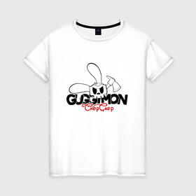 Женская футболка хлопок с принтом Guggimon Rabbit в Курске, 100% хлопок | прямой крой, круглый вырез горловины, длина до линии бедер, слегка спущенное плечо | guggimon | superplastic | иллюстрация | кролик | логотип