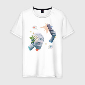 Мужская футболка хлопок с принтом Селфи Венеры в Курске, 100% хлопок | прямой крой, круглый вырез горловины, длина до линии бедер, слегка спущенное плечо. | renaissance | богиня | венера | искусство | микеланджело | ренессанс | селфи | телефон