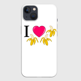 Чехол для iPhone 13 с принтом I LOVE BANANAS в Курске,  |  | бананы | иностранные | любовь | надписи | приколы | слова | юмор