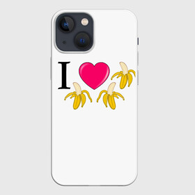 Чехол для iPhone 13 mini с принтом I LOVE BANANAS в Курске,  |  | бананы | иностранные | любовь | надписи | приколы | слова | юмор