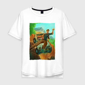 Мужская футболка хлопок Oversize с принтом Веселый Нейтан в Курске, 100% хлопок | свободный крой, круглый ворот, “спинка” длиннее передней части | game | games | uncharted | анчартед | дрейк | игра | игры | натан | нейтан