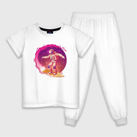 Детская пижама хлопок с принтом Космическая одиссея в Курске, 100% хлопок |  брюки и футболка прямого кроя, без карманов, на брюках мягкая резинка на поясе и по низу штанин
 | Тематика изображения на принте: астронавт | галактика | иллюстрация | серфинг | хобби