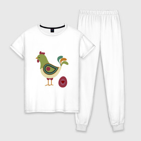 Женская пижама хлопок с принтом Птица с яйцом и сердцем  в Курске, 100% хлопок | брюки и футболка прямого кроя, без карманов, на брюках мягкая резинка на поясе и по низу штанин | аннотация | животных | картинки | курица | популярные | птица | сердце | яйцо