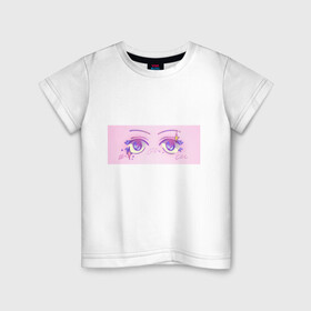 Детская футболка хлопок с принтом Аниме глазки в Курске, 100% хлопок | круглый вырез горловины, полуприлегающий силуэт, длина до линии бедер | Тематика изображения на принте: kawaii | блестки | макияж | милота | розовый