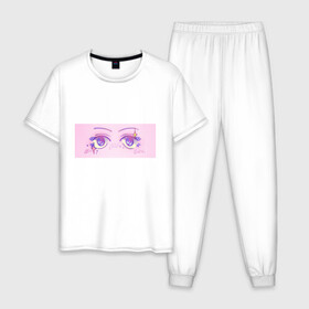 Мужская пижама хлопок с принтом Аниме глазки в Курске, 100% хлопок | брюки и футболка прямого кроя, без карманов, на брюках мягкая резинка на поясе и по низу штанин
 | kawaii | блестки | макияж | милота | розовый