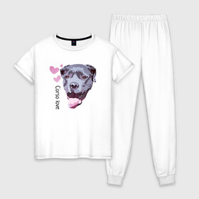 Женская пижама хлопок с принтом Кане-корсо в Курске, 100% хлопок | брюки и футболка прямого кроя, без карманов, на брюках мягкая резинка на поясе и по низу штанин | Тематика изображения на принте: corso | love | кане корсо | корсо | собака