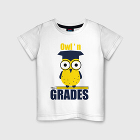 Детская футболка хлопок с принтом Owl Grades в Курске, 100% хлопок | круглый вырез горловины, полуприлегающий силуэт, длина до линии бедер | арт | иллюстрация | карандаш | сова | студент
