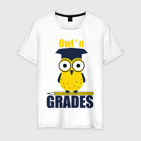 Мужская футболка хлопок с принтом Owl Grades в Курске, 100% хлопок | прямой крой, круглый вырез горловины, длина до линии бедер, слегка спущенное плечо. | арт | иллюстрация | карандаш | сова | студент