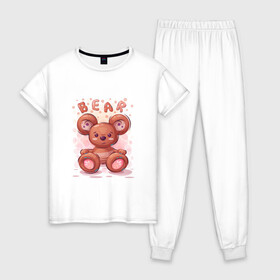 Женская пижама хлопок с принтом Медвежонок Bear в Курске, 100% хлопок | брюки и футболка прямого кроя, без карманов, на брюках мягкая резинка на поясе и по низу штанин | bear | grizzly | kuma | гриззли | гризли | грозный | крутой | медведь | медвежонок | мишка