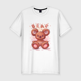 Мужская футболка хлопок Slim с принтом Медвежонок Bear в Курске, 92% хлопок, 8% лайкра | приталенный силуэт, круглый вырез ворота, длина до линии бедра, короткий рукав | bear | grizzly | kuma | гриззли | гризли | грозный | крутой | медведь | медвежонок | мишка