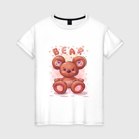 Женская футболка хлопок с принтом Медвежонок Bear в Курске, 100% хлопок | прямой крой, круглый вырез горловины, длина до линии бедер, слегка спущенное плечо | bear | grizzly | kuma | гриззли | гризли | грозный | крутой | медведь | медвежонок | мишка