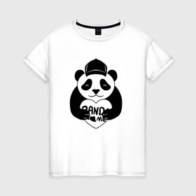 Женская футболка хлопок с принтом Panda me. Панда в кепке в Курске, 100% хлопок | прямой крой, круглый вырез горловины, длина до линии бедер, слегка спущенное плечо | panda | животное | медведи | медведь | мишки | панда | панды