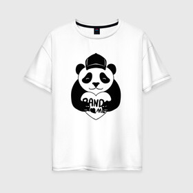 Женская футболка хлопок Oversize с принтом Panda me. Панда в кепке в Курске, 100% хлопок | свободный крой, круглый ворот, спущенный рукав, длина до линии бедер
 | panda | животное | медведи | медведь | мишки | панда | панды
